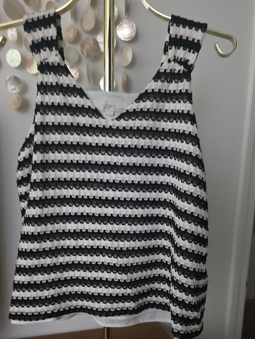 LOFT Black & White Crochet Stripe Tank Top